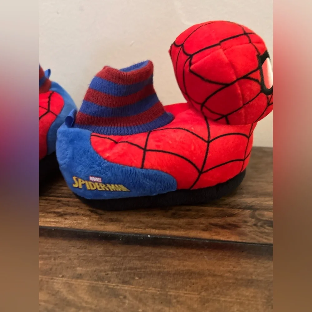 Spiderman Toddler Sz 5/6 Indoor Plush 3-D Character Slippers Sock Top Tread Cozy
